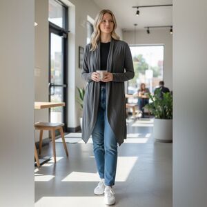 EUC DKNY Women’s Gray Open Front Cropped Long Sleeve Sweater Cardigan - Size S